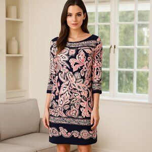 I.N.C International Concepts L Egyptian Navy/Pink Stretch Long Sleeve Dress‎ Y2K